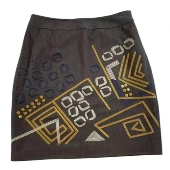 Peter Nygard Women's Gray Embroidered Geometric Straight Skirt Size-8 - Picture 1 of 9